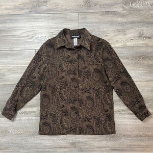 Sag Harbor Brown Black Paisley Long Sleeve Button Up Shirt Jacket Petite 8